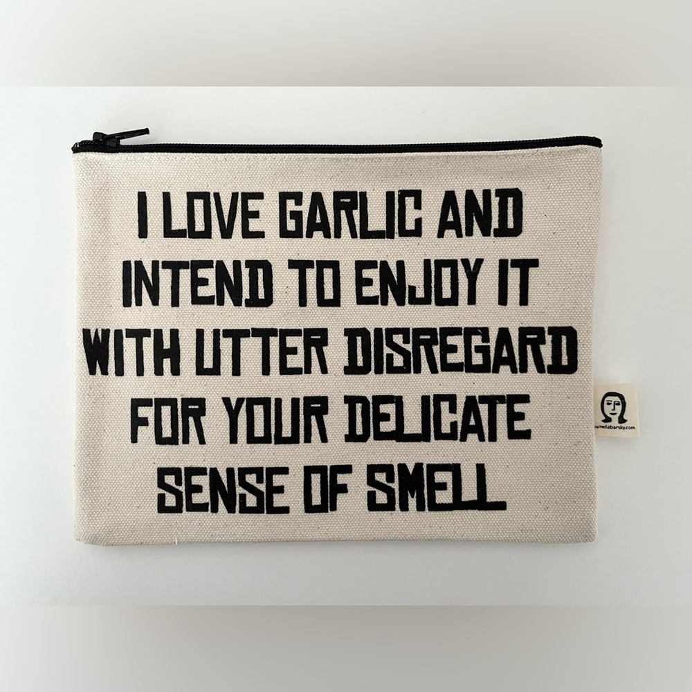 NEW Handmade I Love Garlic Canvas Pouch Bag Pamela Barsky Zipper Cosmetics USA